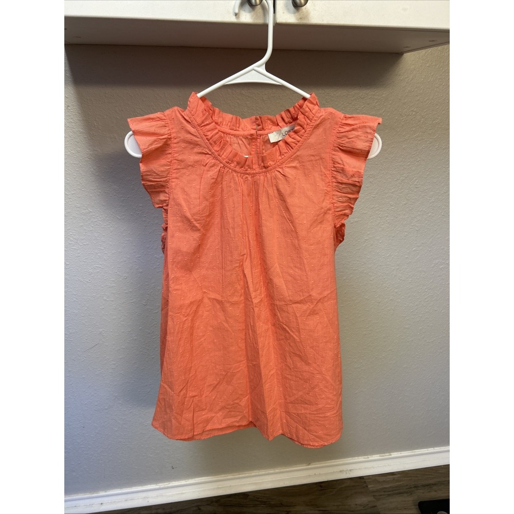 NWT LOFT Eyelet Blouse L Salmon Embroidered Scalloped Casual Cap Sleeve Romantic